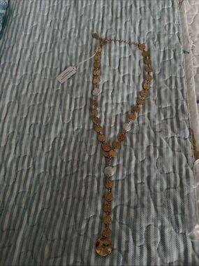 Park Lane Gold and White Disc Y-Drop Necklace